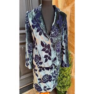 💫 Rare St. John Couture Velvet Suit – Navy & Silver Teal – Jacket 8 / Skirt 10